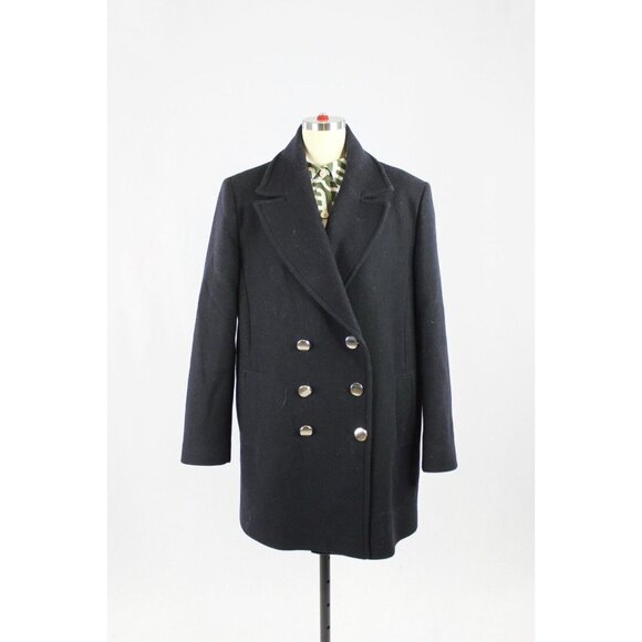 ZARA Navy Blue Wool Blend Double Breasted Short Peacoat Coat, Size M - Picture 1 of 12